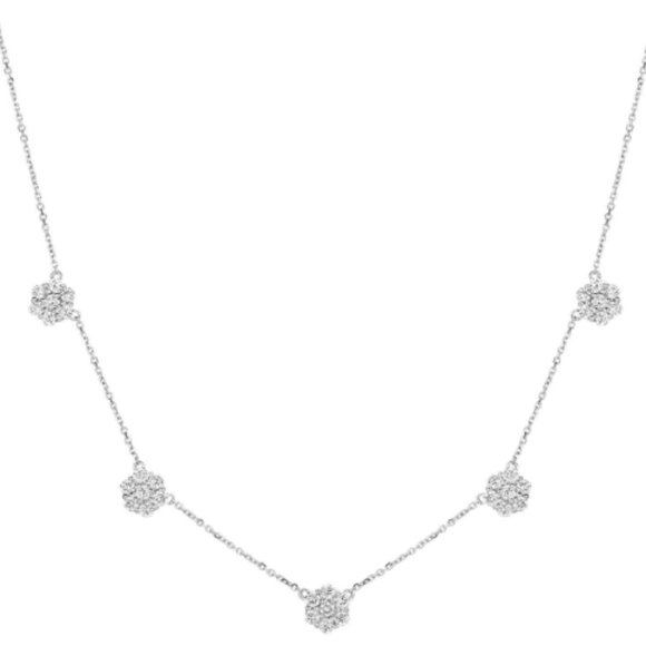 1.04 Carat Diamond Cluster Flower Necklace G SI 14K White Gold
